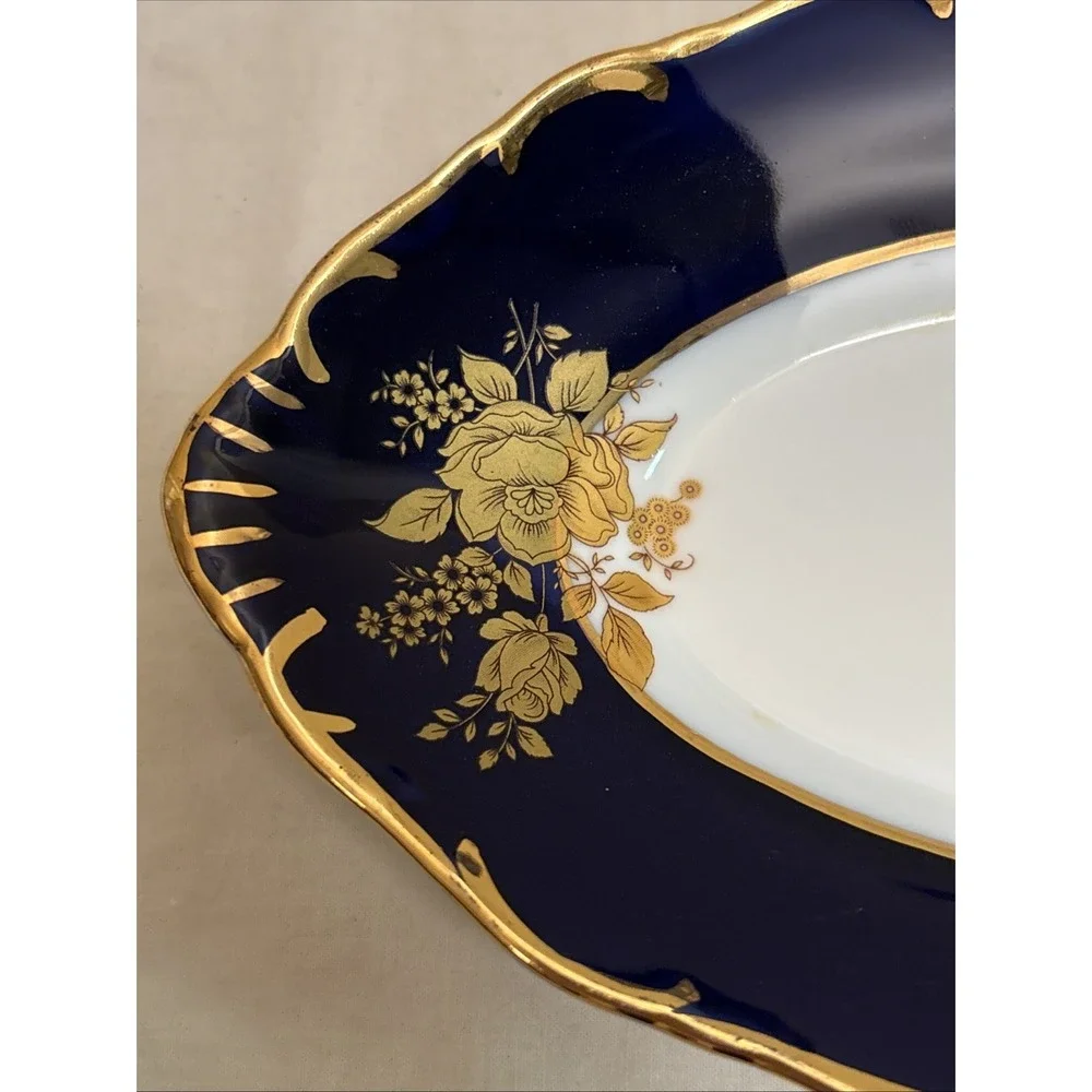 A.I. Czech Republic Design Porcelain Platter Blue Gold Floral Oval 10.5x5.5